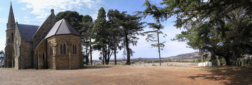 View of the Central Plateau from the grounds of the Uniting Church, Ross.