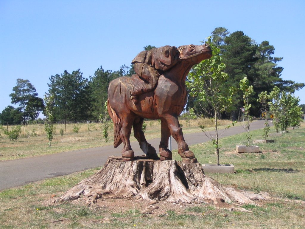 Tree Trunk Carving -  Soldier on Horse 